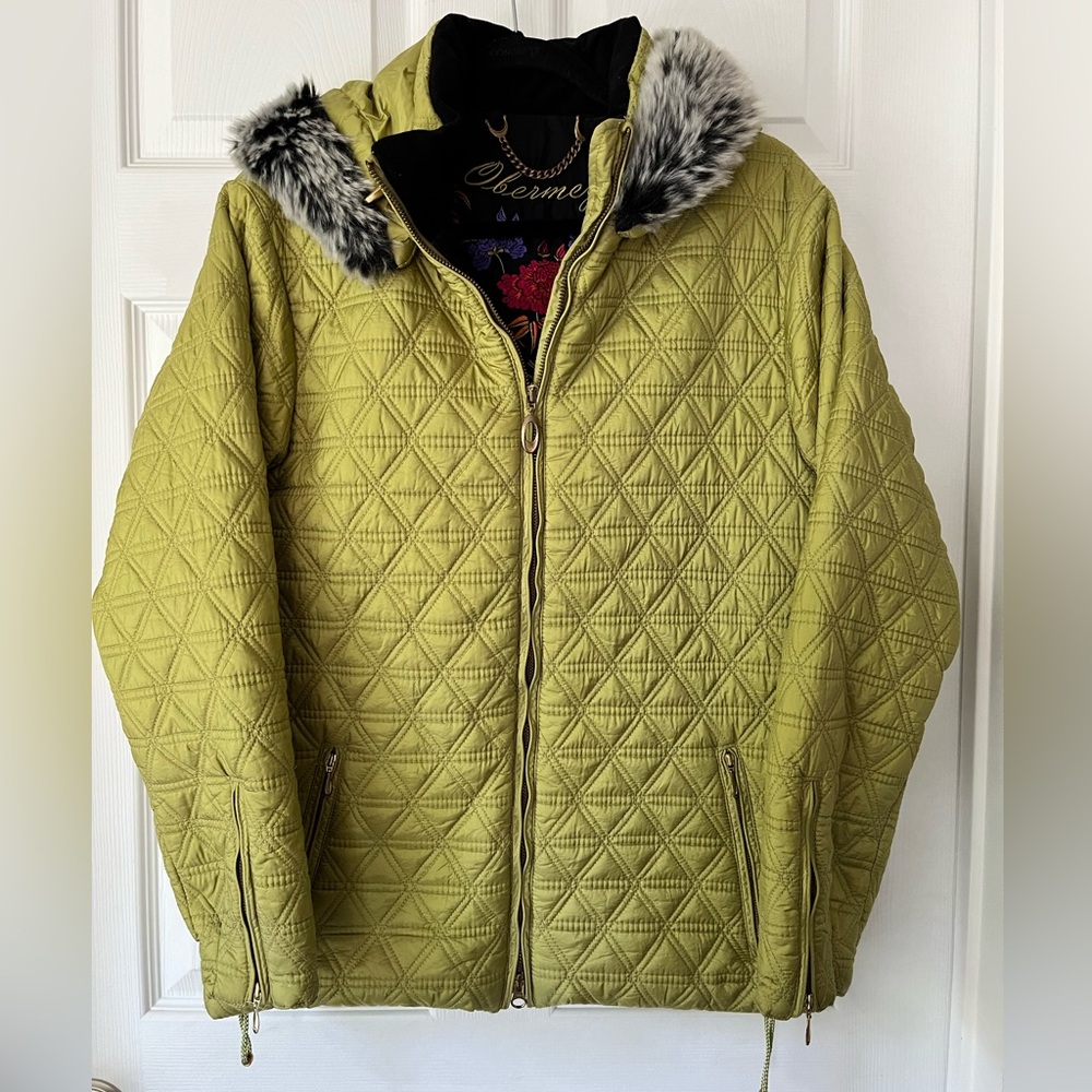 Obermeyer Green Ski Jacket with Faux Fur Hood